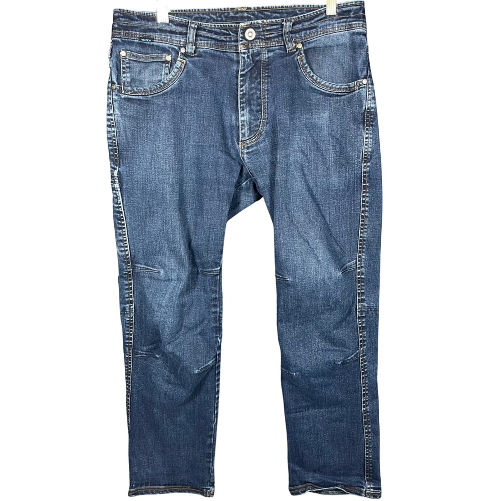 KUHL Rydr Jean Men 34x30 Dark Blue Stretch Denim Articulated Knee Hiking Pants